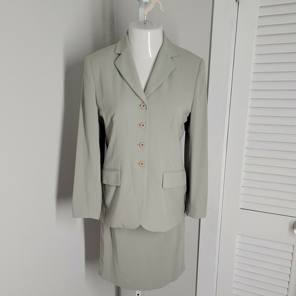 Iris Singer Collection Classy Blazer & Skirt 2 Piece Outfit Set ~ Sz 6 ~ Green - Picture 2 of 8